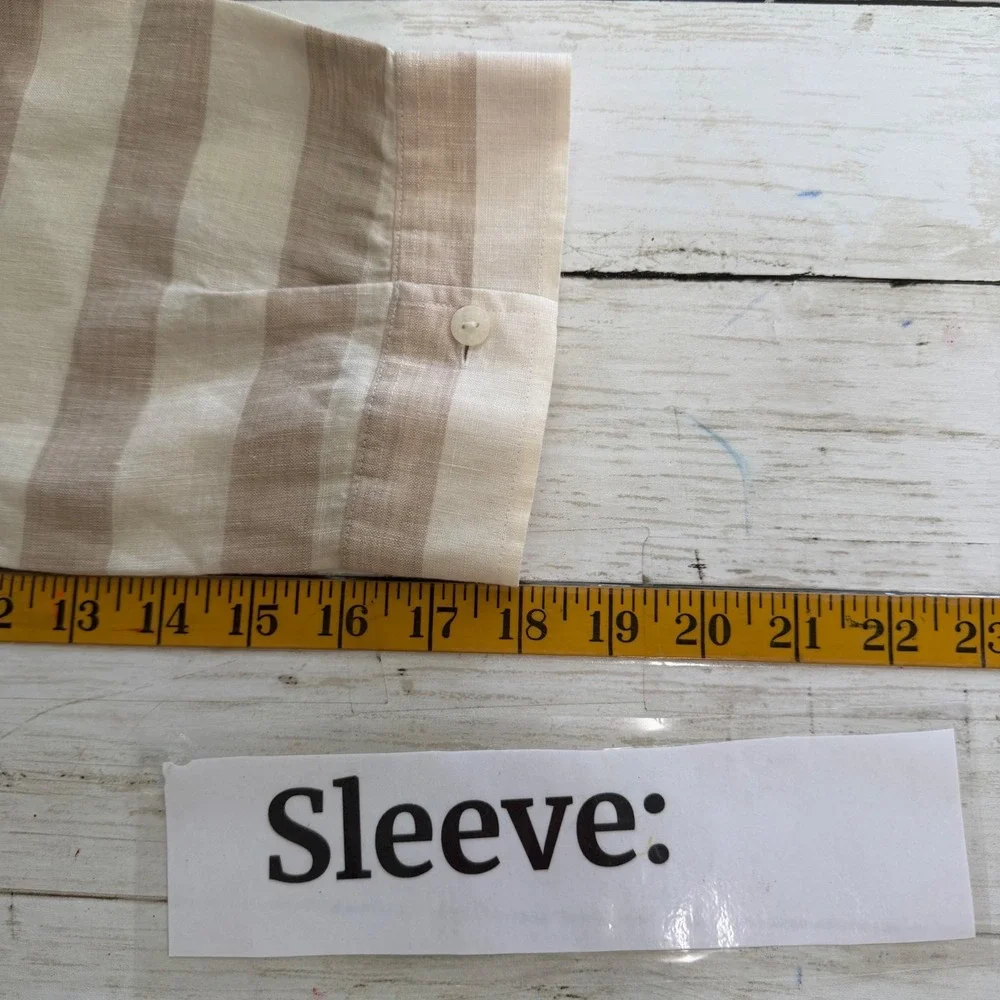 Chico's Button Up Womens 2 L Stripe 100% Linen No-Iron Minimalist Lagenlook Boho